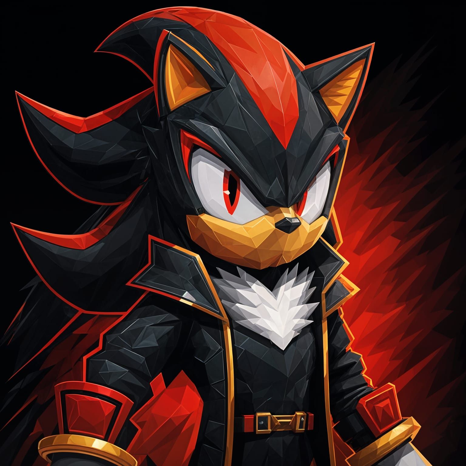Shadow the Hedgehog Pixel Art Portrait in Cubist Style