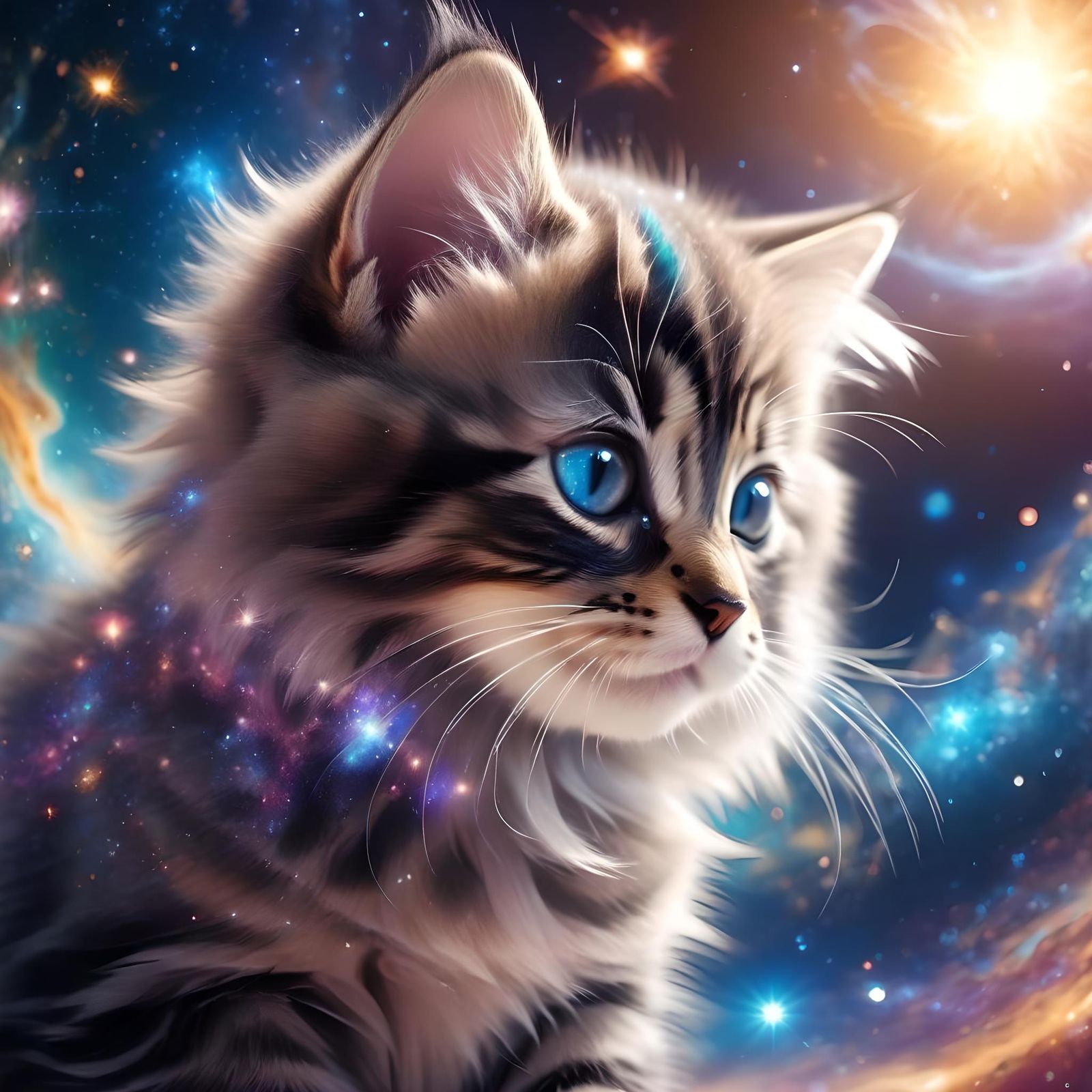 Cosmic Kitten with Universe Pattern in 8K