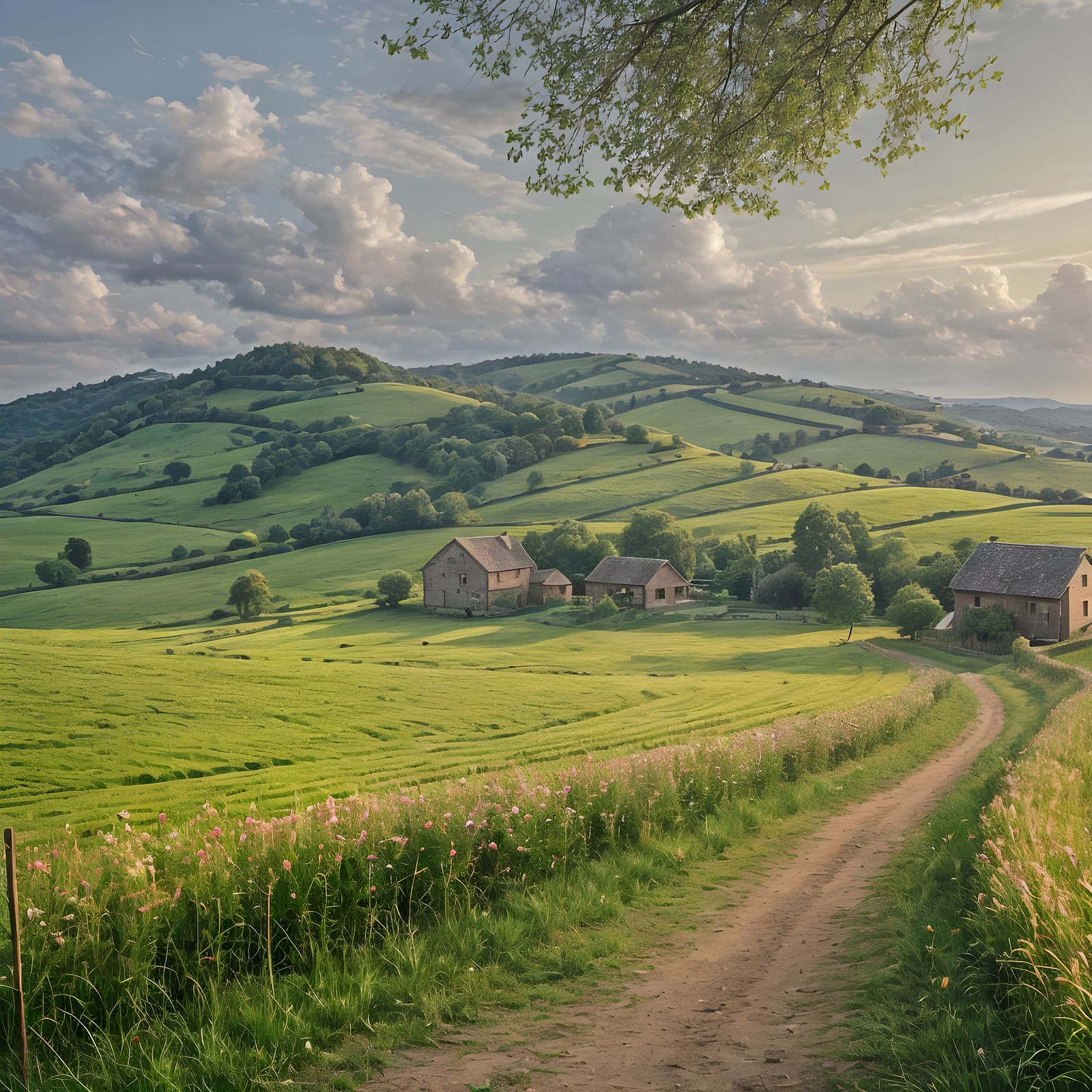 Idyllic Countryside Scene in Impressionist Style