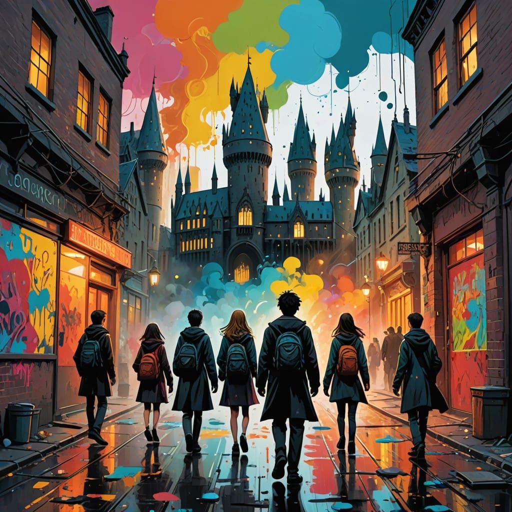 Whimsical Students of Hogwarts Embark in Vibrant Magical Gra...