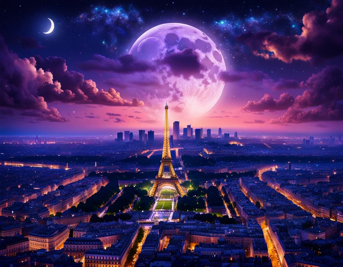Paris Night Sky with Stars, Matte Painting