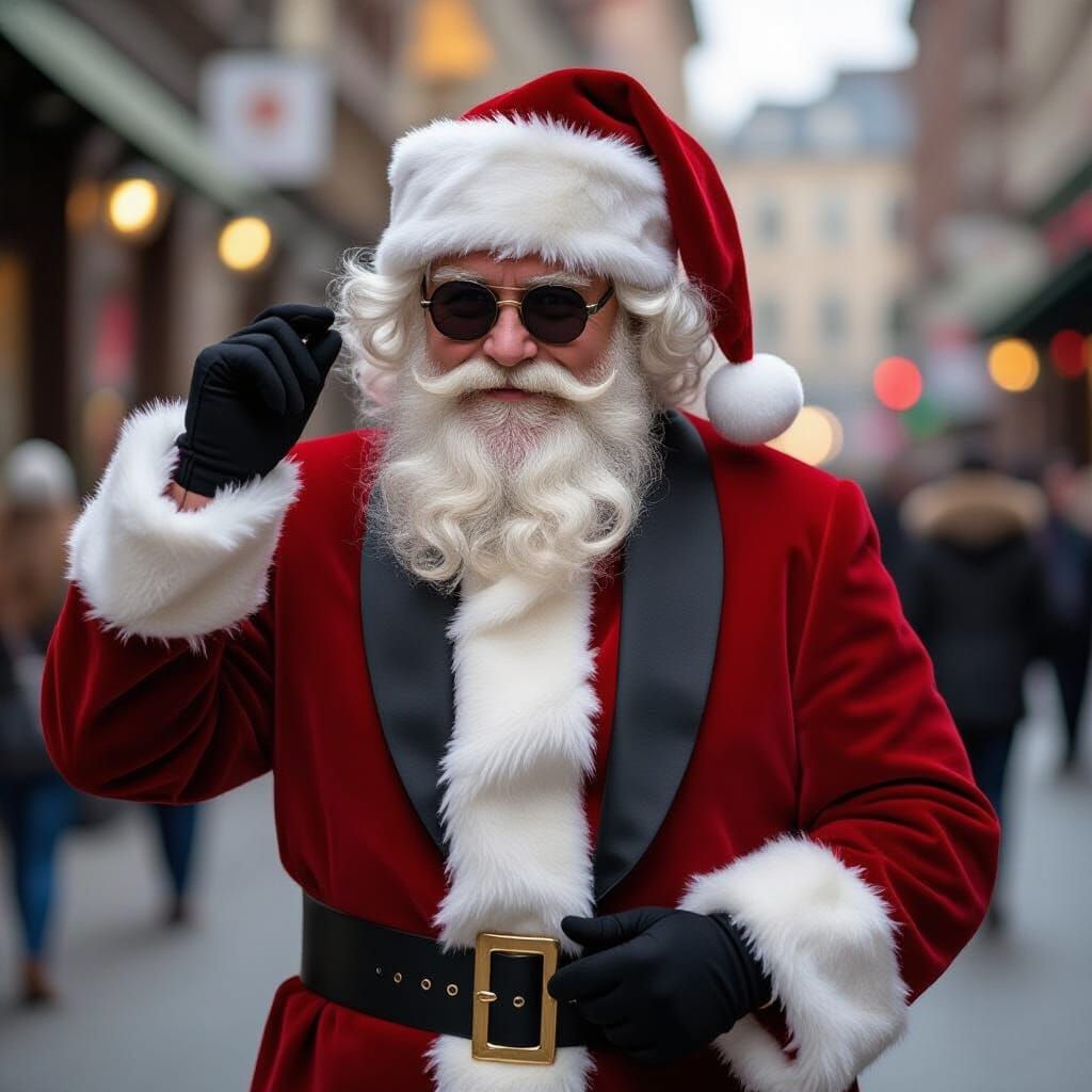 Secret Agent Santa Claus in Tuxedo with Spy Gadgets