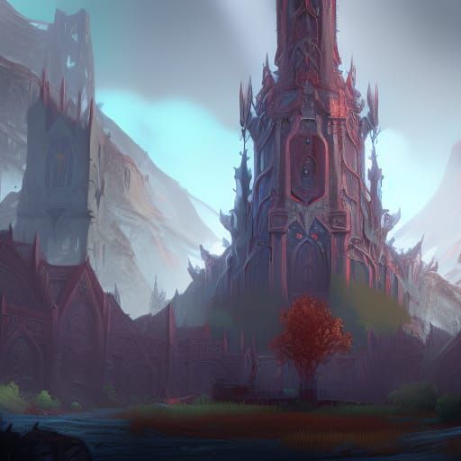 Dark Fantasy Painting in Purple and Yellow