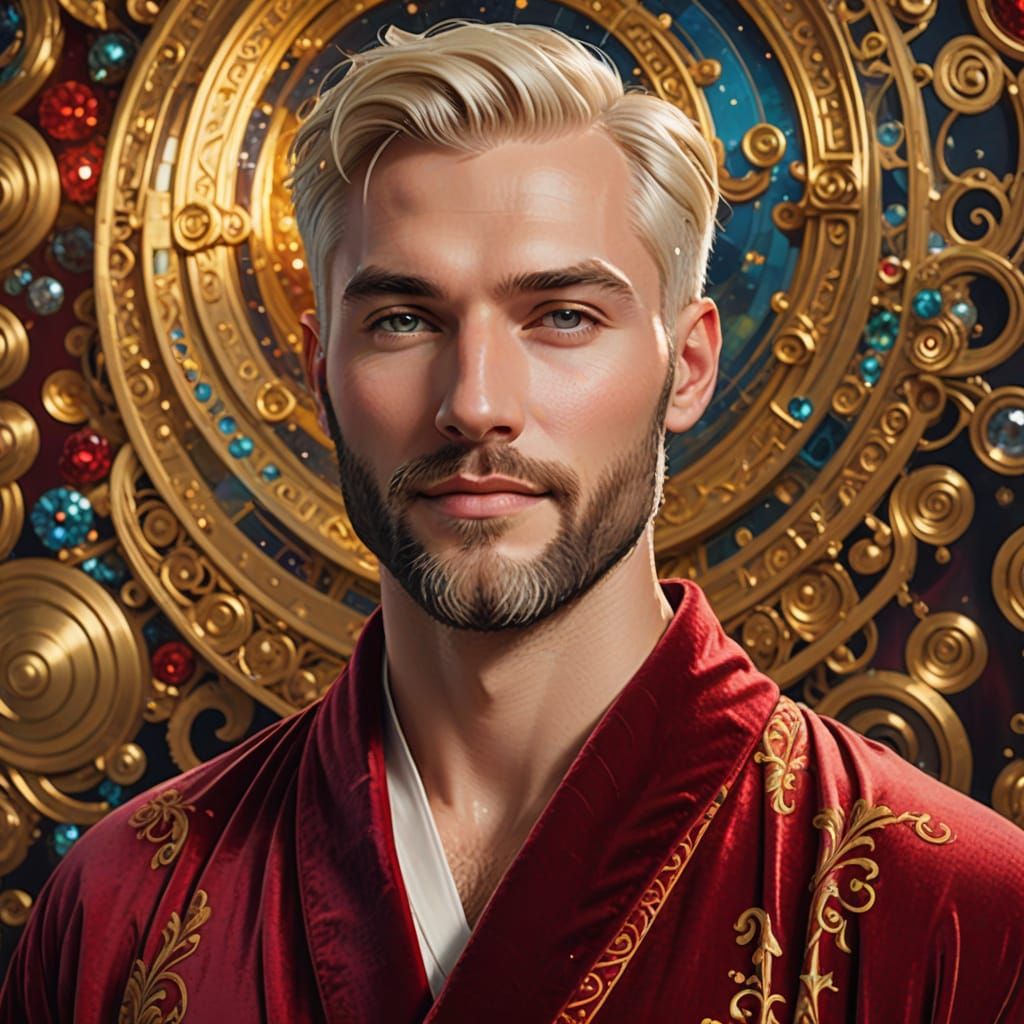 Golden Elegance: A Handsome Man in Velvet Robe