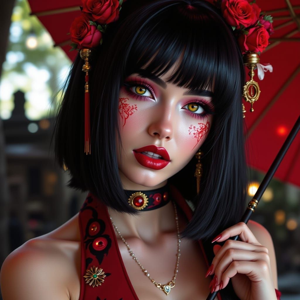 Geisha in Asian Gothic Grunge Aesthetic