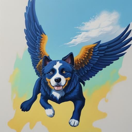 Dog with Wings: Detailed Gouache Painting