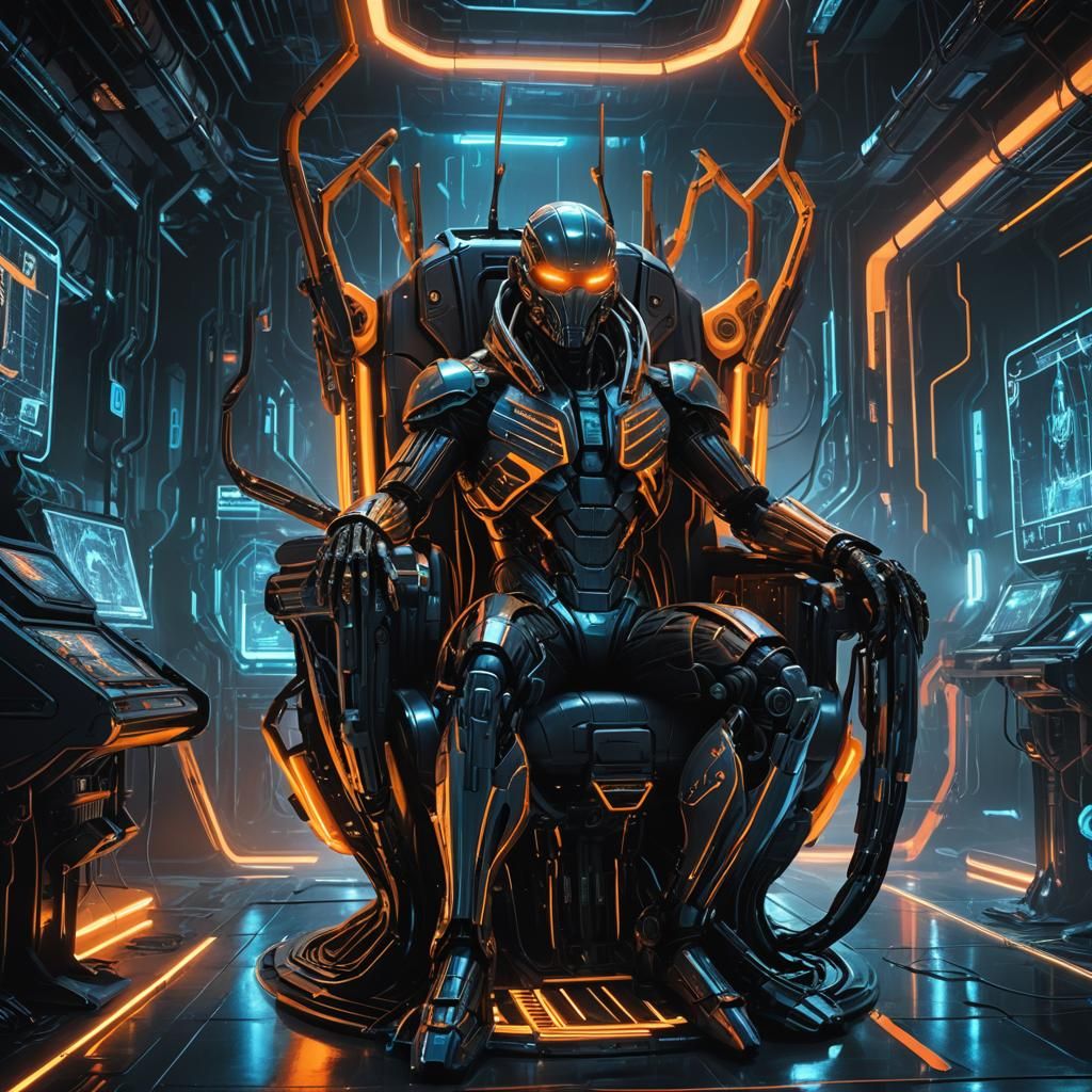 Evil AI Throne in Cyberpunk Laboratory