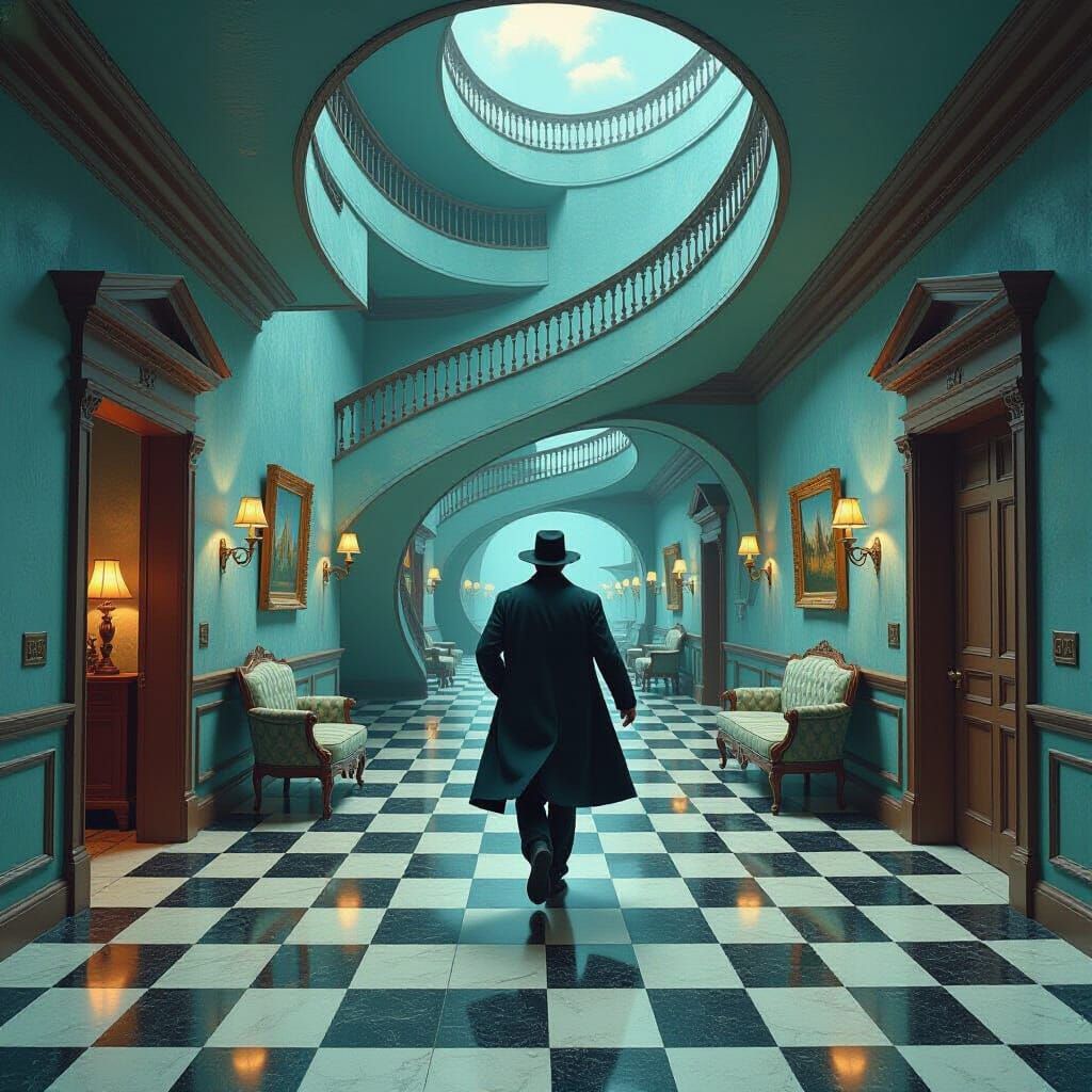 Surreal Stairway Runner in Matte Painting Style
