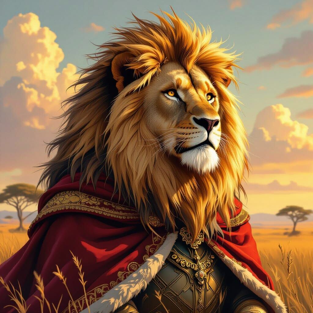 Regal Lion in Shaggy Mane, Digital Painting