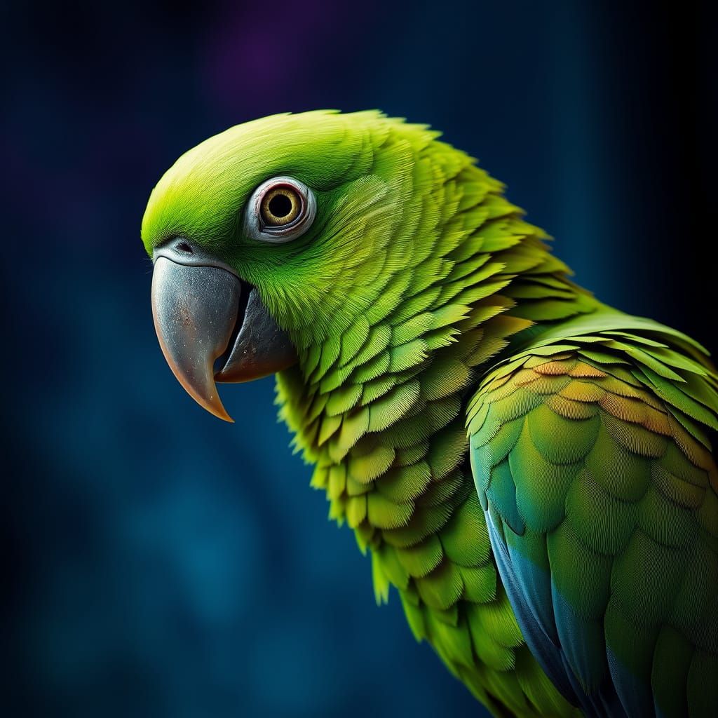 Surreal Fantasy Parrot in Deep Blues and Purples