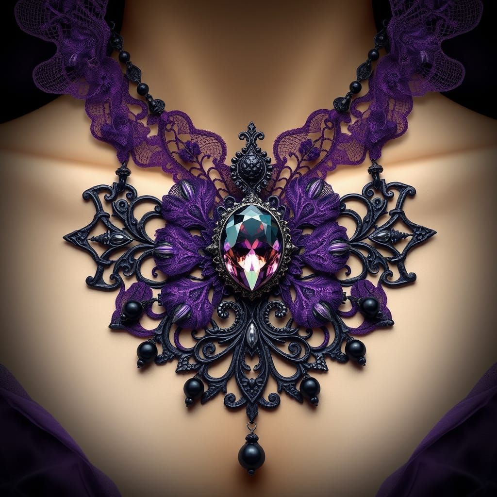 Ethereal Gothic Necklace with Gemstone Centerpiece