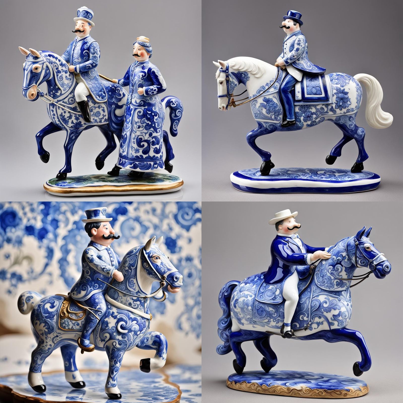 Mustachioed Peppa Pig Gzhel Ceramic Figurine