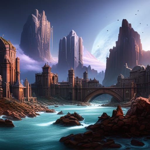 Detailed Science Fiction Matte Painting in Deep Color