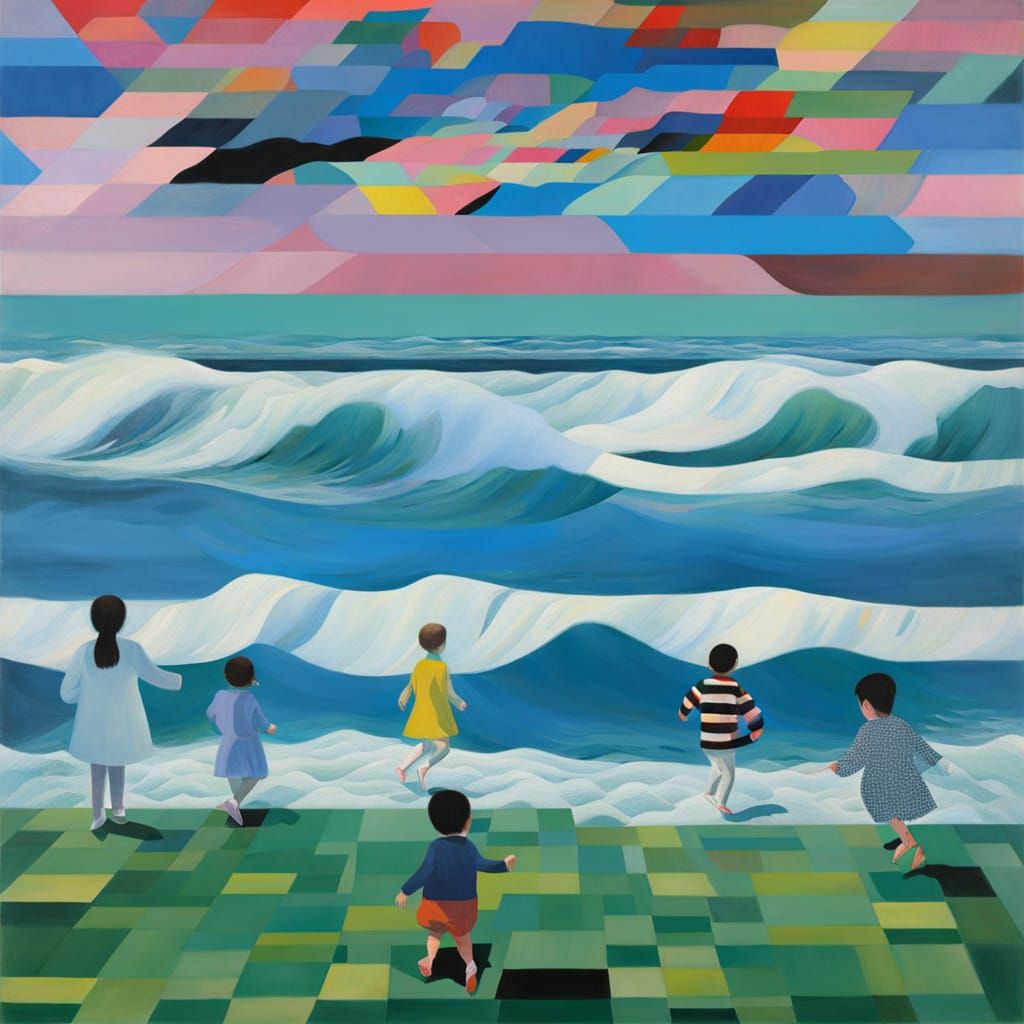 Woman Running Towards Imagined Ocean Waves