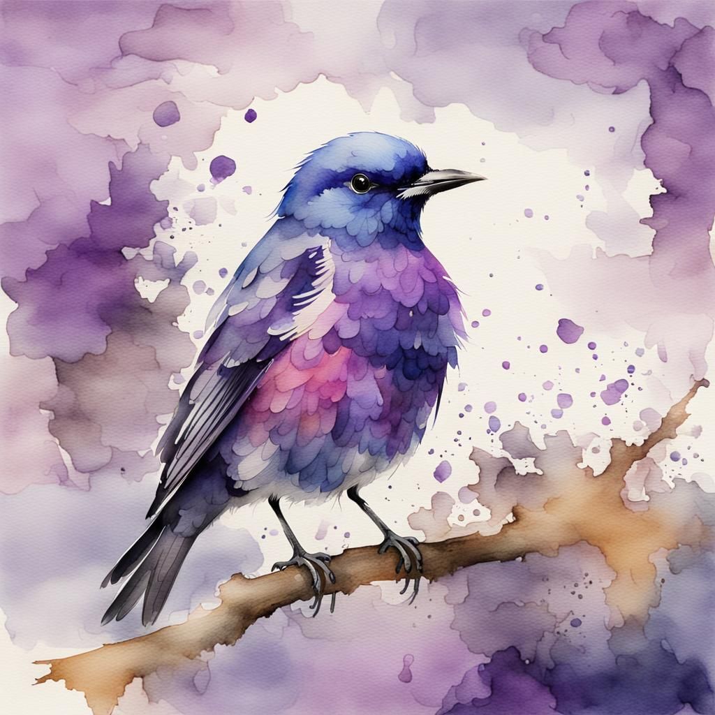 Faded Watercolor Painting of Violet Bird