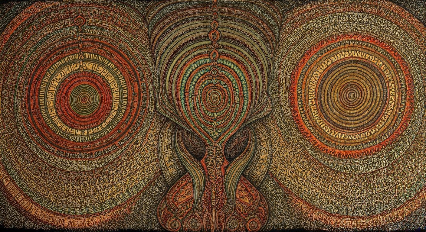 Intricate Surreal Composition in Outsider Art Style