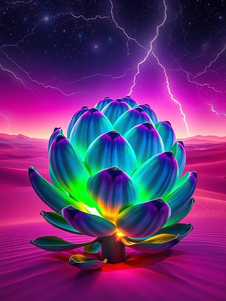Surreal Artichoke Oasis in Neon Storm