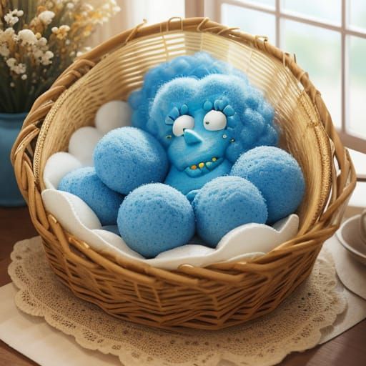 Whimsical Marge Simpson in a Cozy Basket of Biscuits