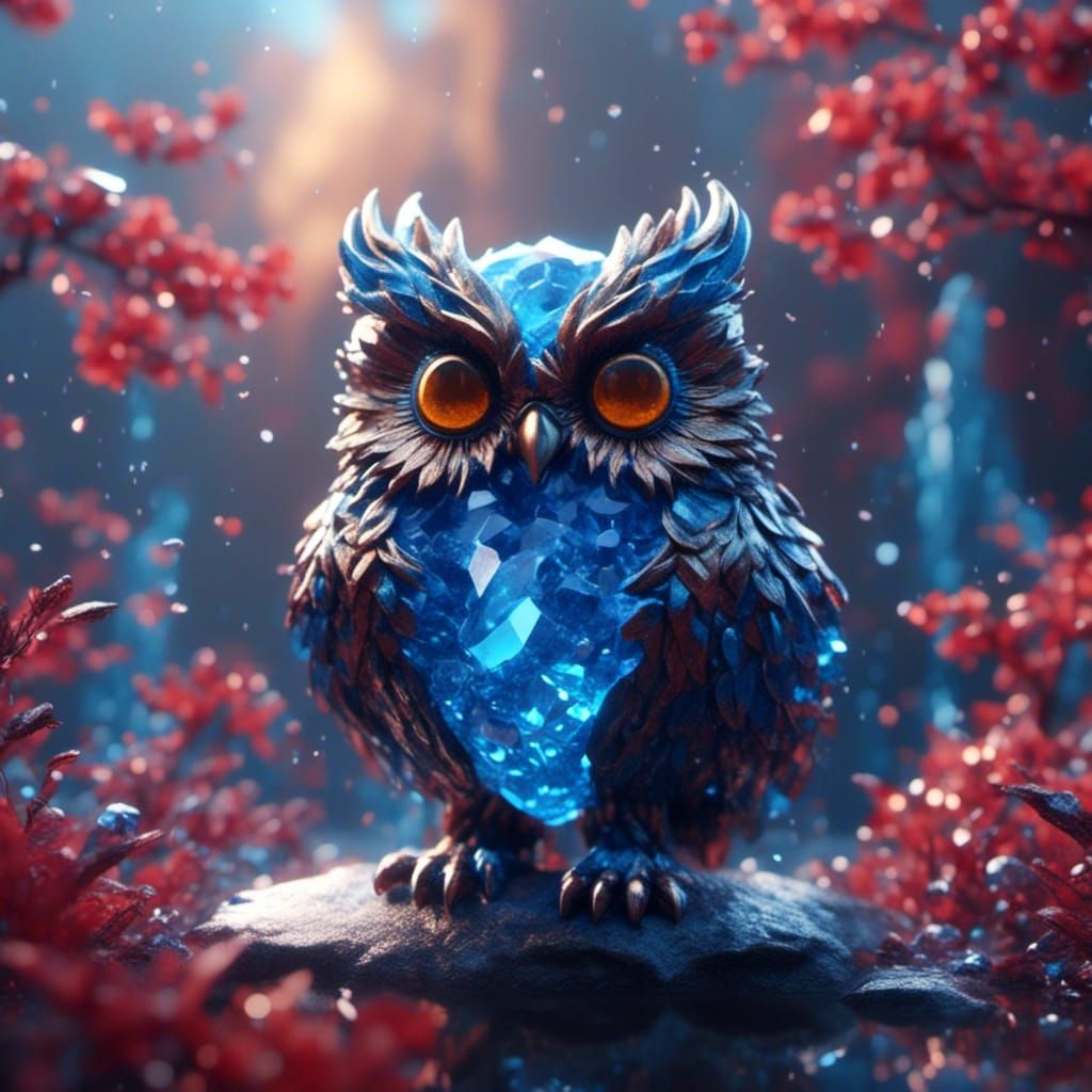 Azure Crystal Owl in Detailed Matte Painting