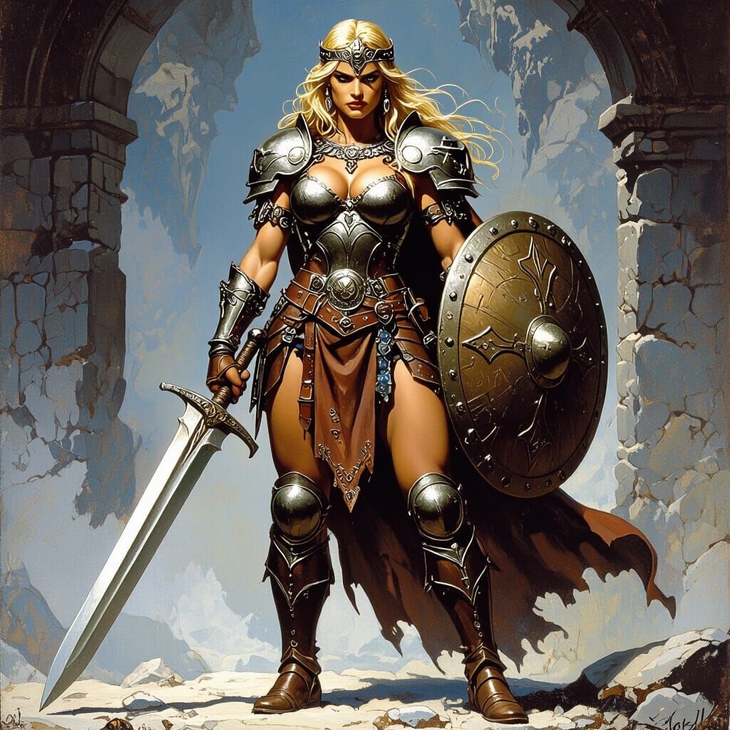 Warrior Goddess Brunhilde with Sword and Shield