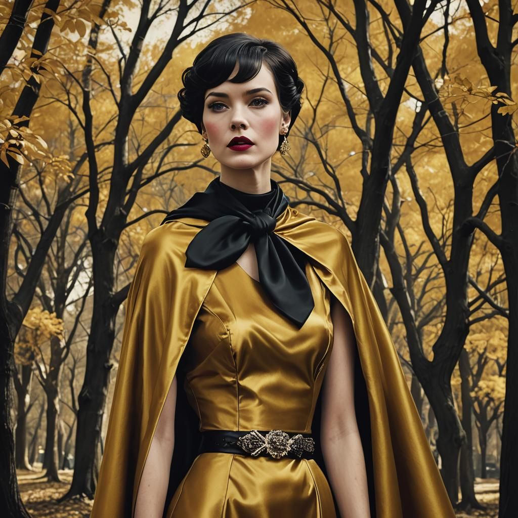 Pop Art Model in Golden Dress Illustration