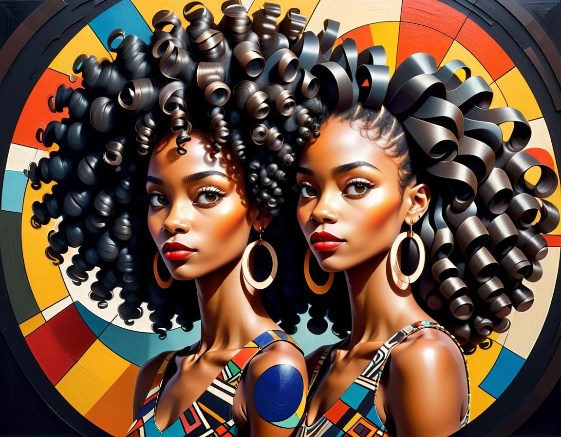 Stylized Cubism Portrait of an African American Couple