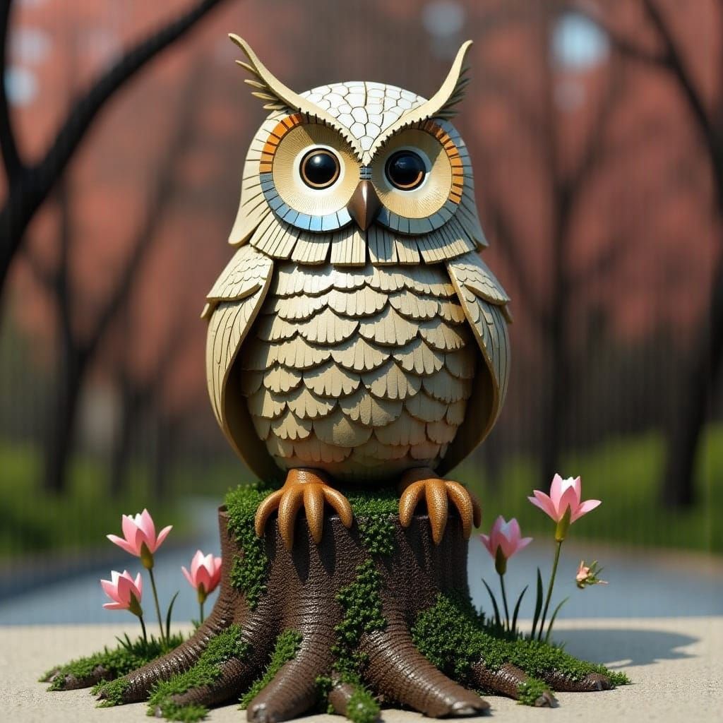 Whimsical Raku Owl Sculpture in Earthy Tones