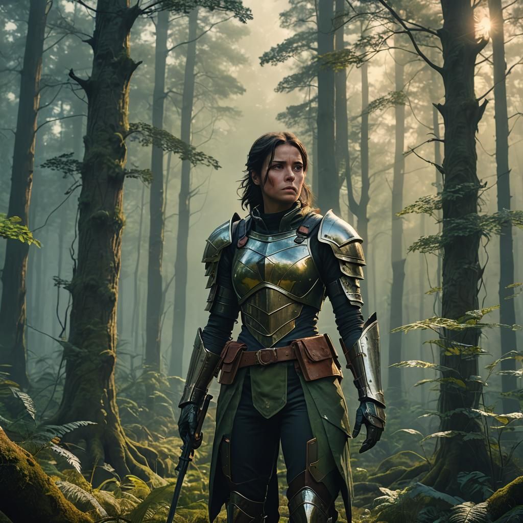 Heroic Woman in Gleaming Armor, Digital Matte Painting