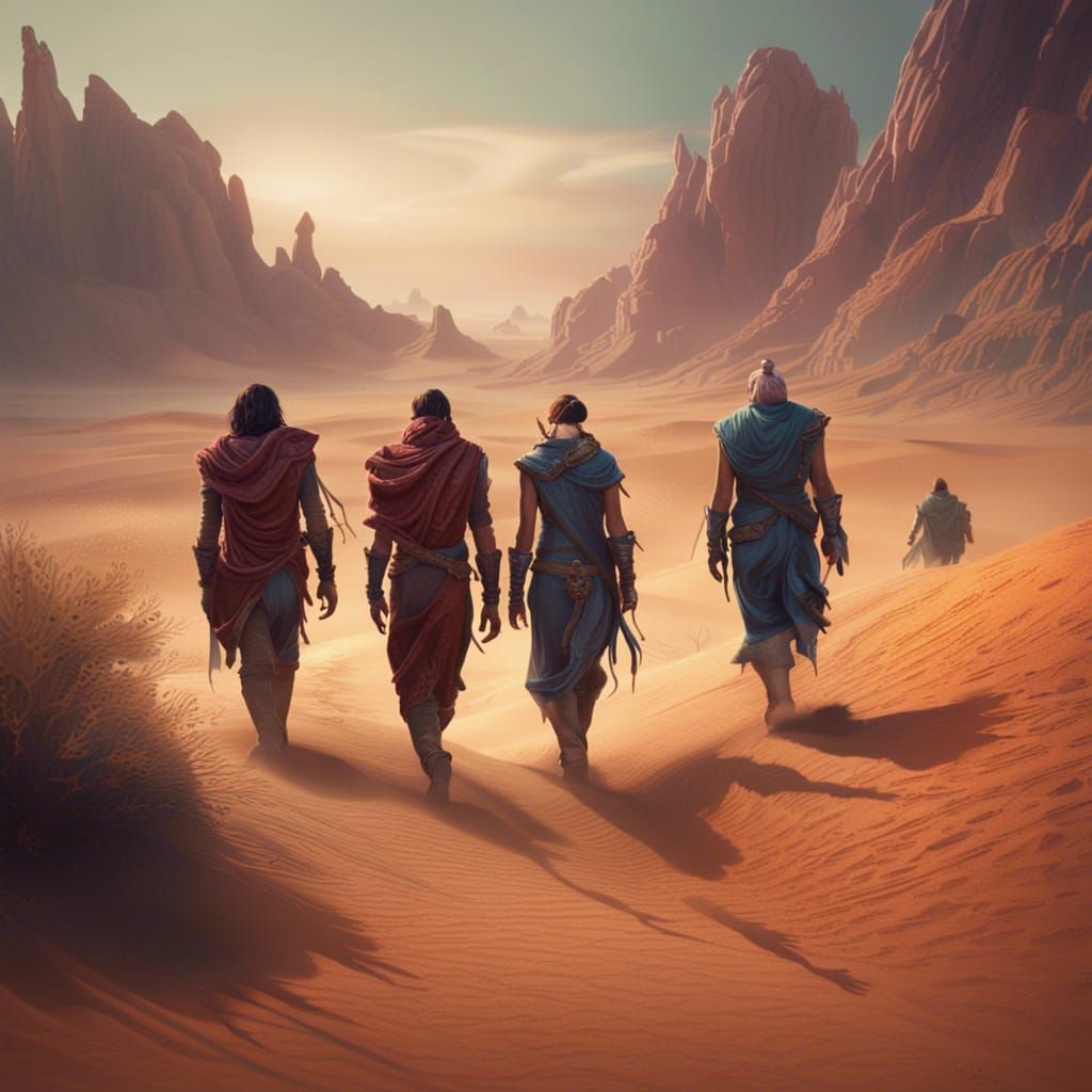 Thirsty People Wander a Desert Landscape