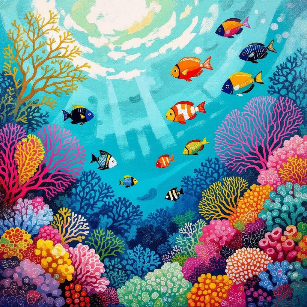 Vibrant Coral Reef in Pop Art Style