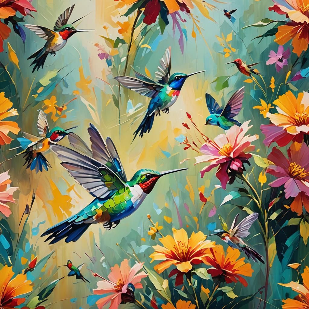 Butterfly and Hummingbird in Fauvist Painting Style