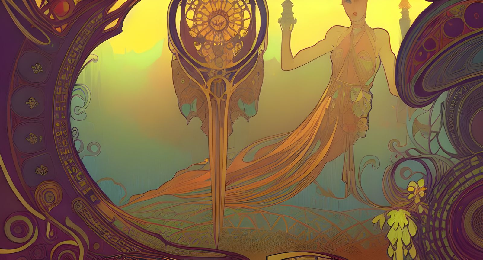 Surreal Palace Illustration in Art Nouveau Style