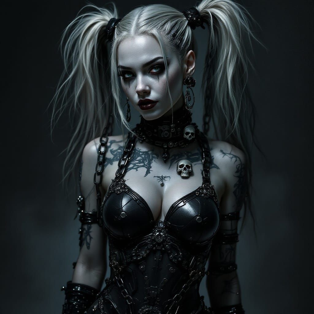 Cyberpunk Goddess: Harley Quinn in Dark Gothic Armor