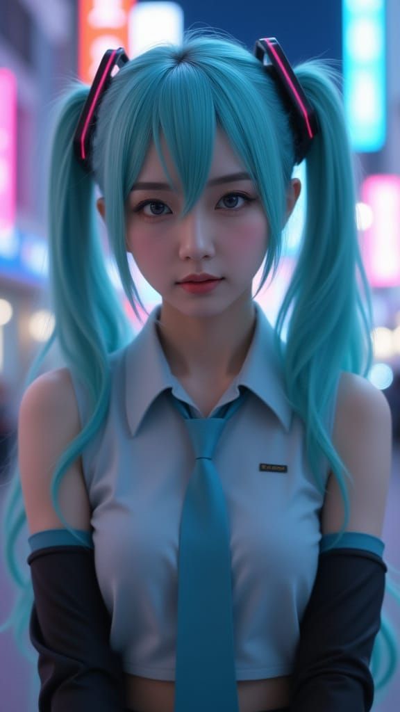 Cyberpunk Cosplay Portrait of Young Woman as Hatsune Miku