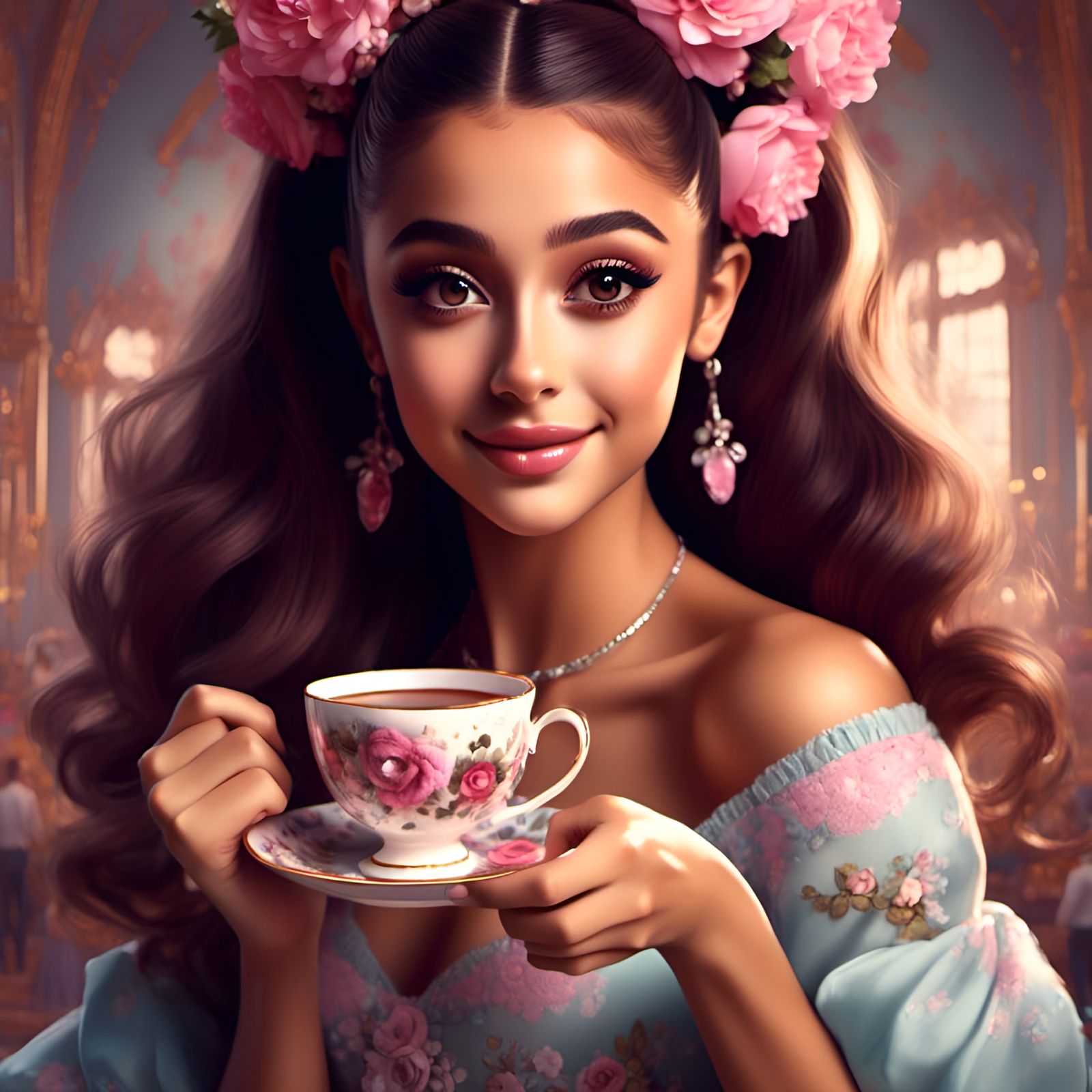 Princess Ariana Grande's Hyperrealistic Tea Party Portrait