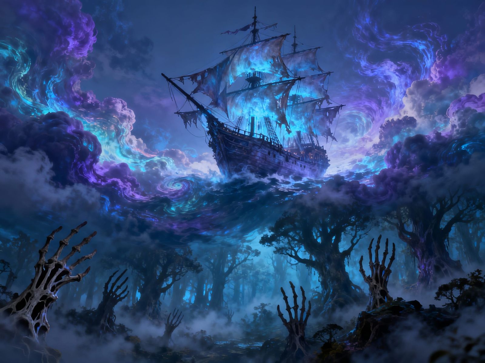 Ghostly Ship Navigates Ethereal Cloud Sea
