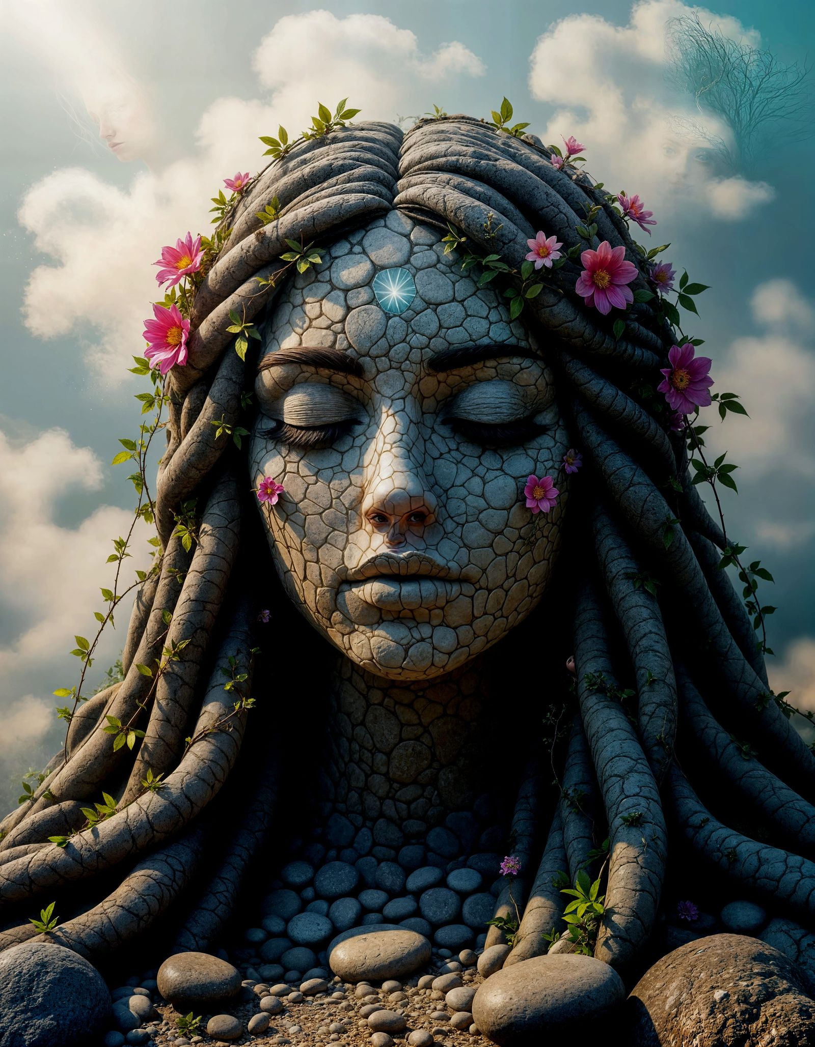 Sandstone Woman Portrait with Astral Energies