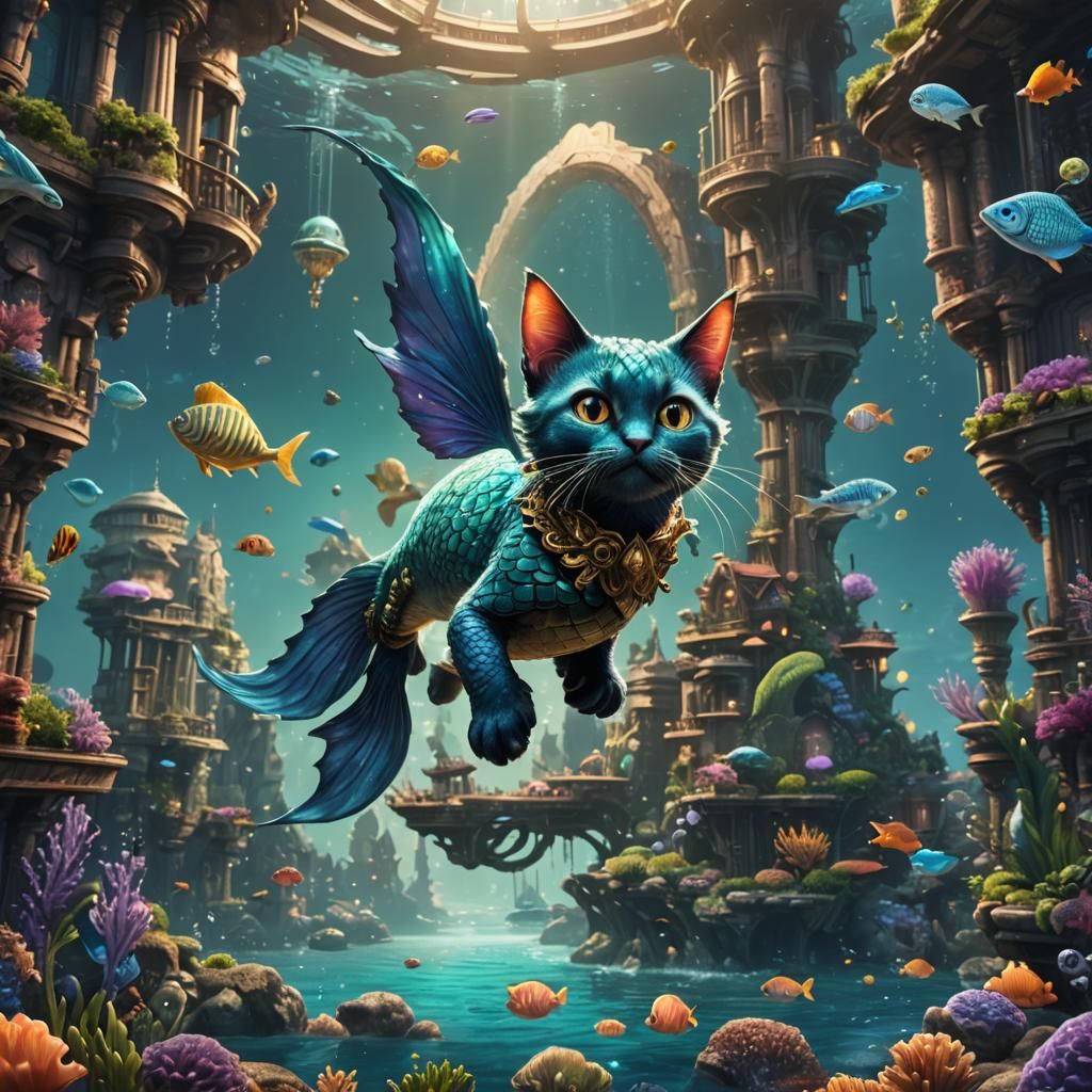 Mermaid Kitten Nindroid in Atlantis: Digital Art