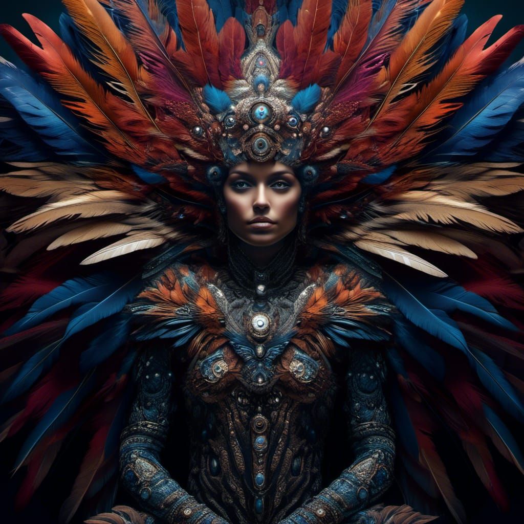 Feathered Humanoid in Detailed Matte Painting Style