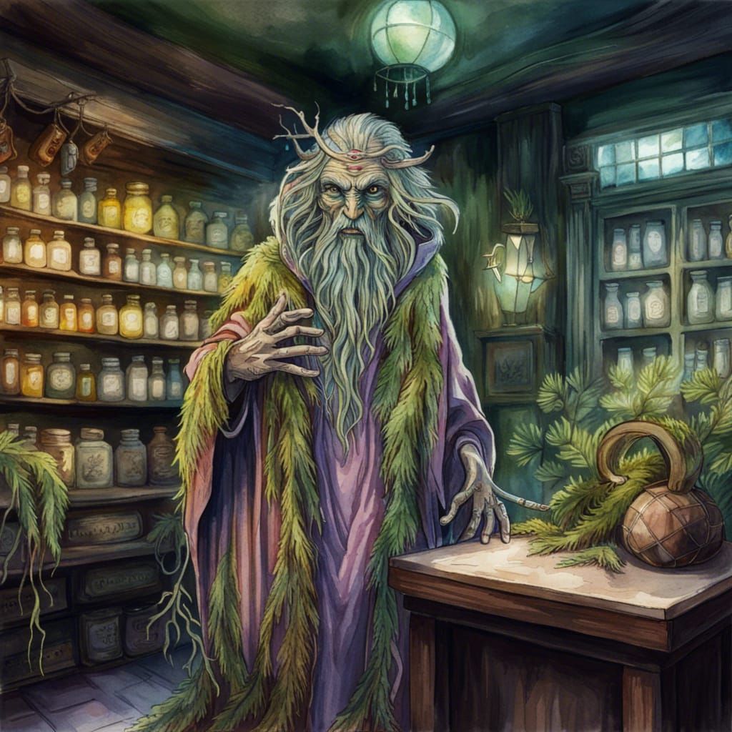 Tree Creature in Swampy Apothecary Shop