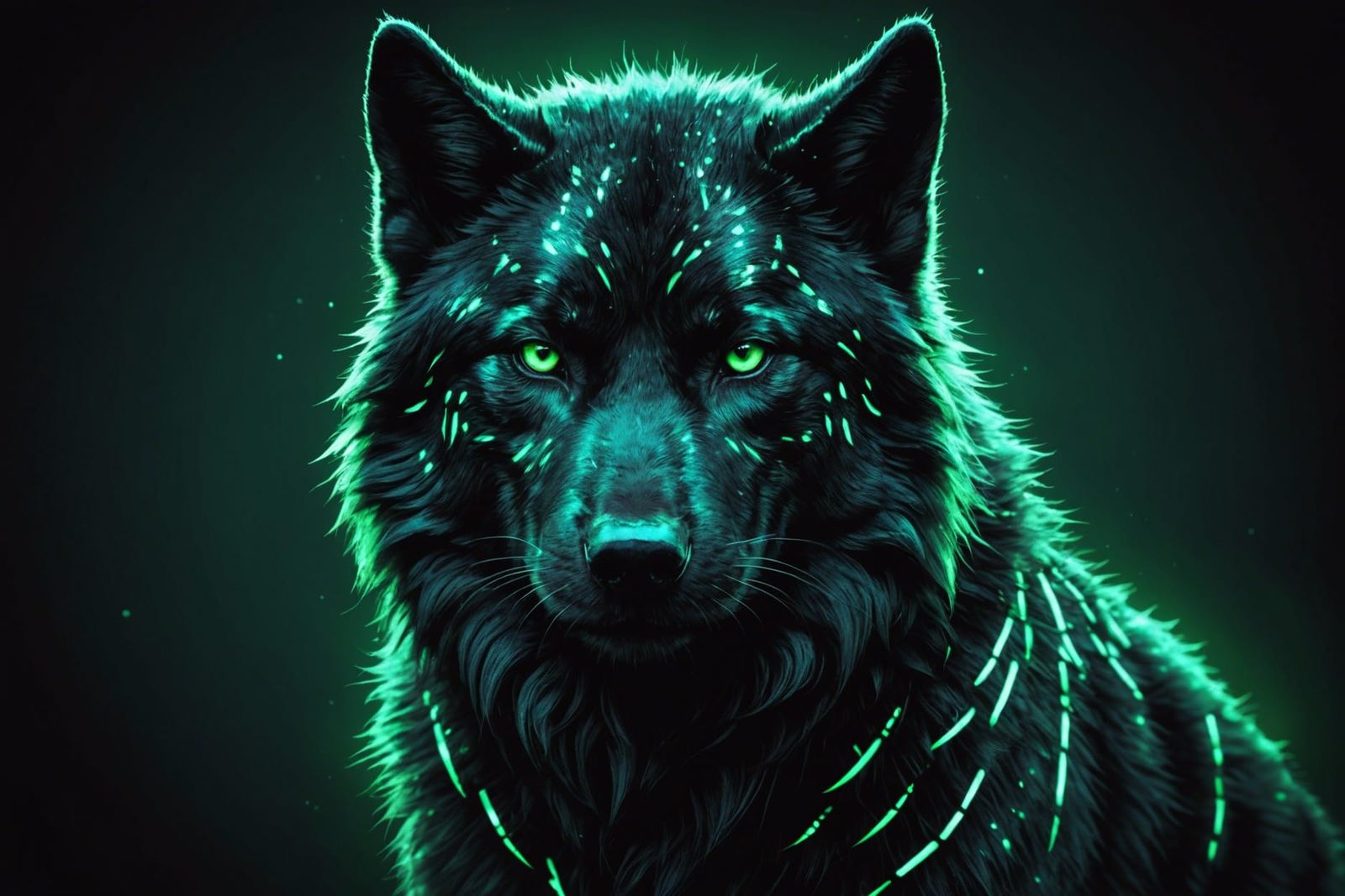Glowing Runic Direwolf in Bioluminescent Detail