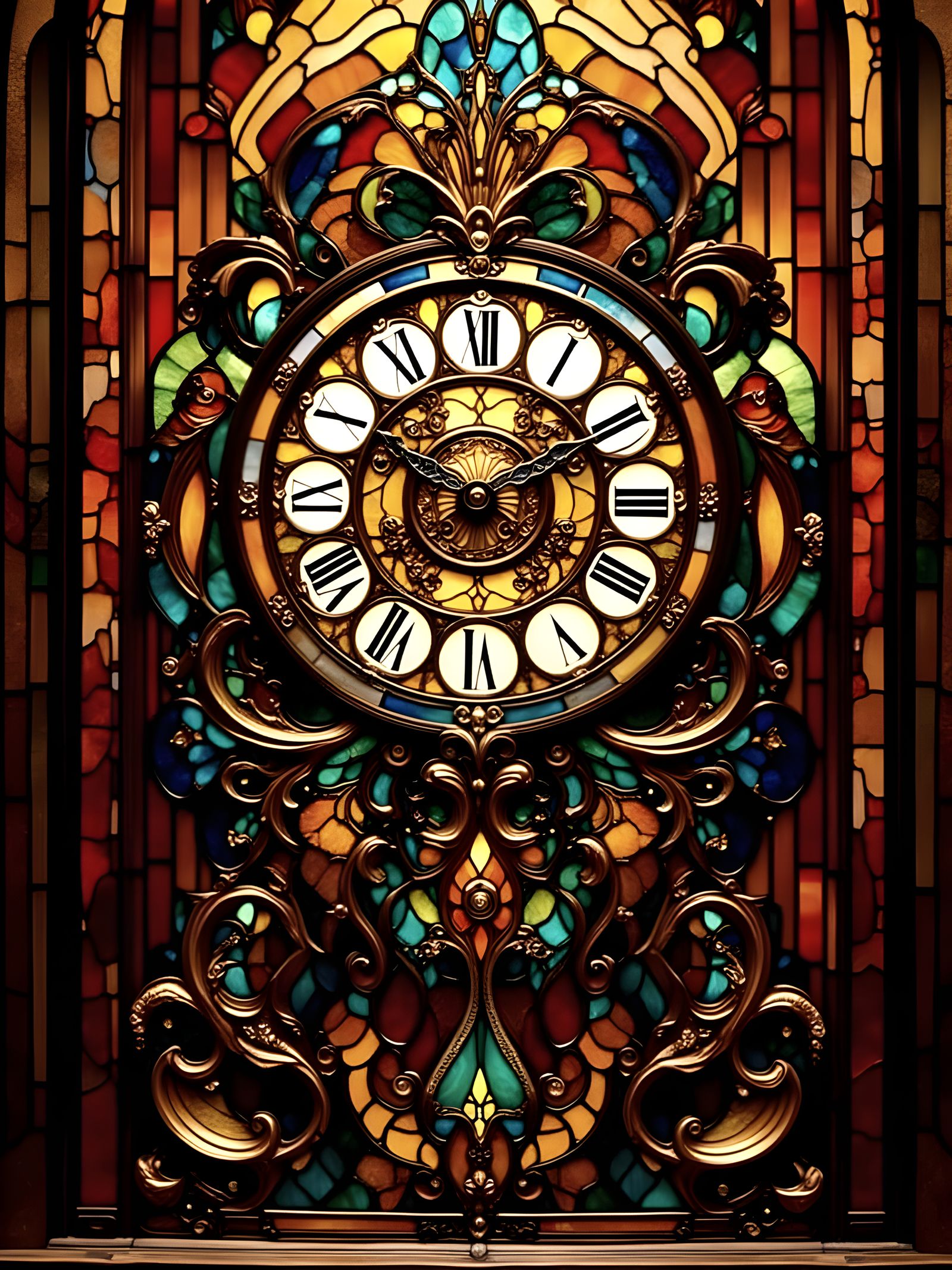 Elegant Boulle Clock in Stained Glass Style
