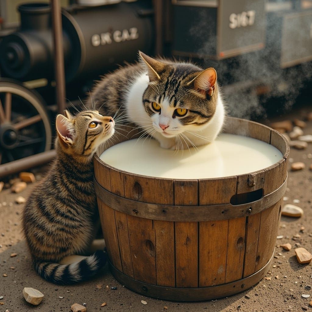 Vintage Postcard: Cat and Milk Bucket