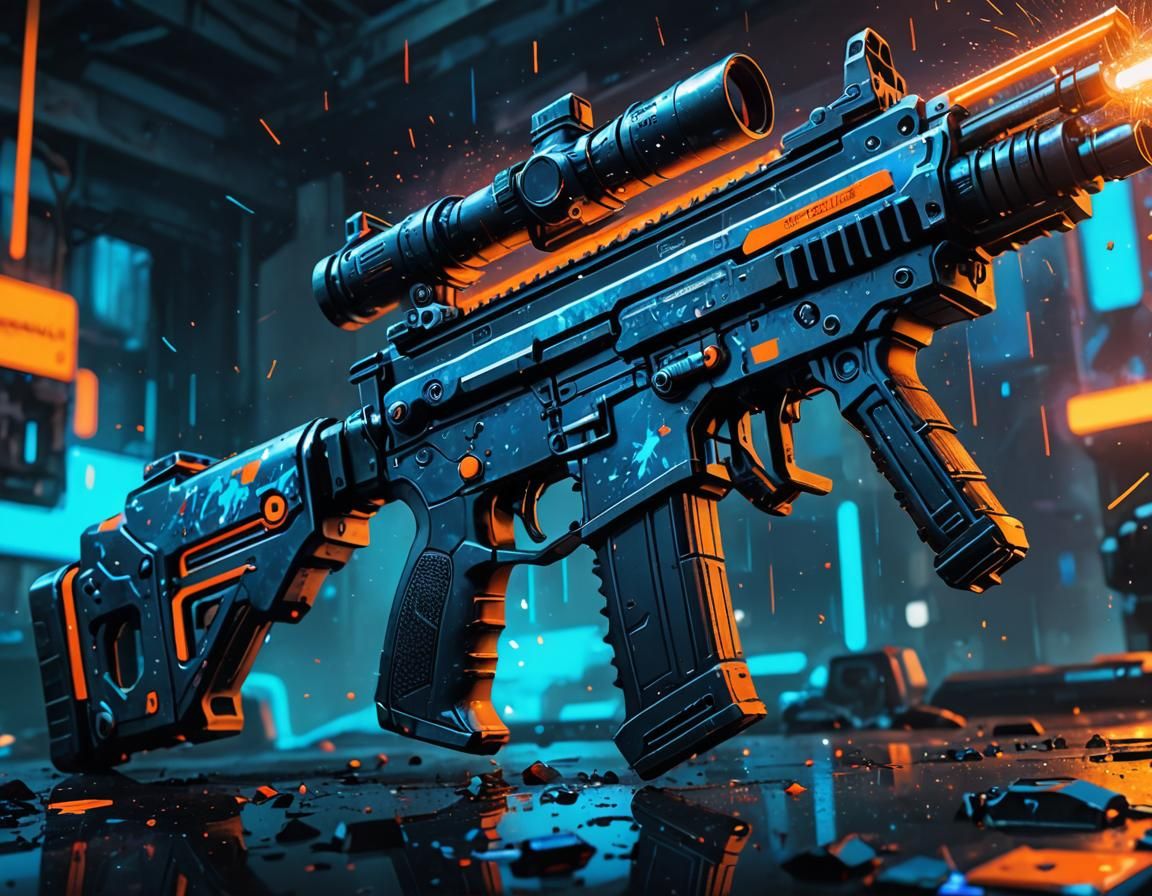 Cyberpunk Assault Rifle with Ink Splatter Design