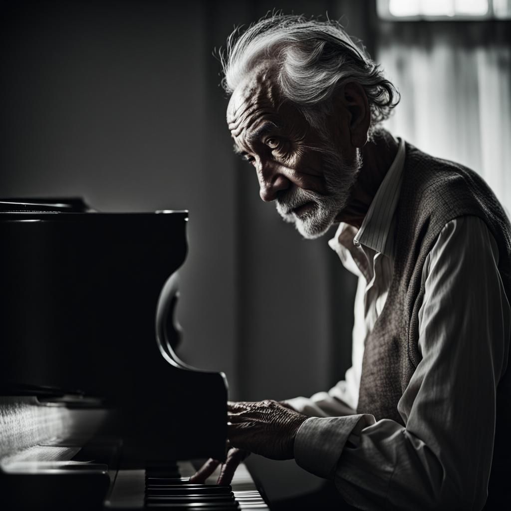 Elderly Man Plays Piano: Expressive Portrait