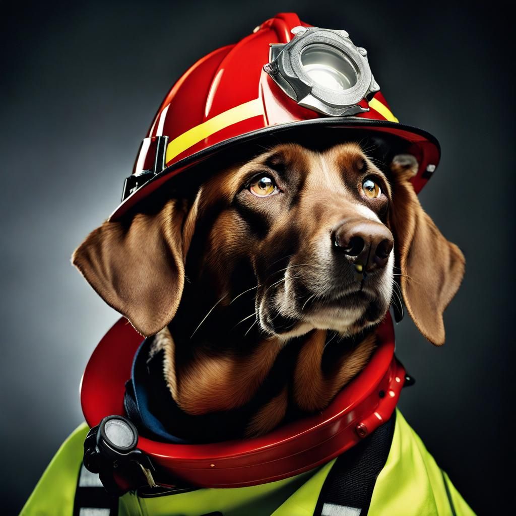 Dramatic Portrait of a Fire Rescue Dog