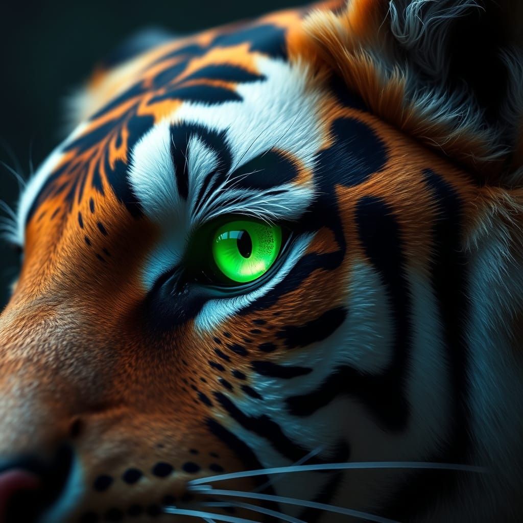 Tiger's Glowing Eye in Vibrant Stripes