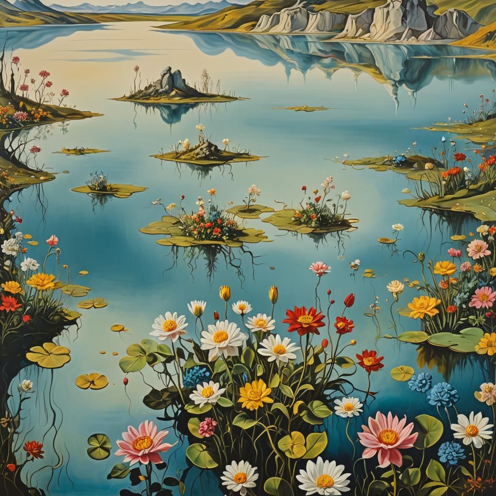 Surreal Spring Lake as Oil Painting