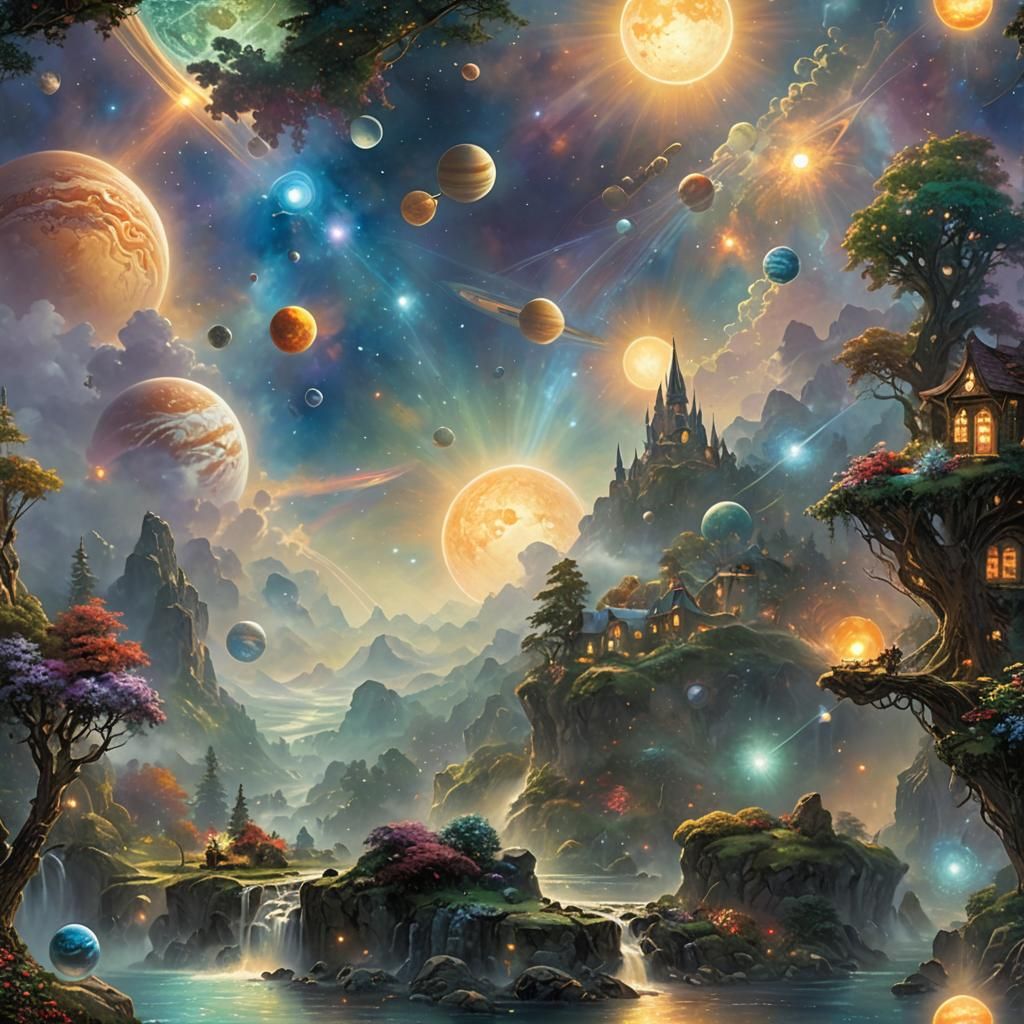 Ethereal Solar System in Fantasy Landscape Style