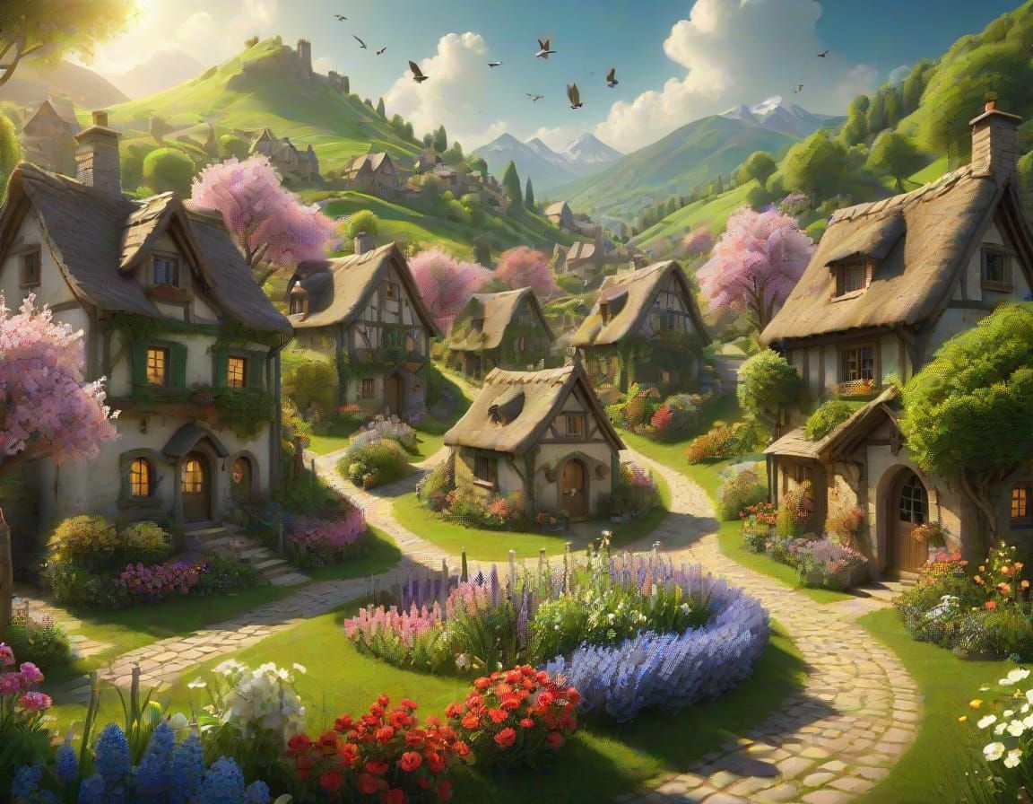 Idyllic Fantasy Village in Springtime